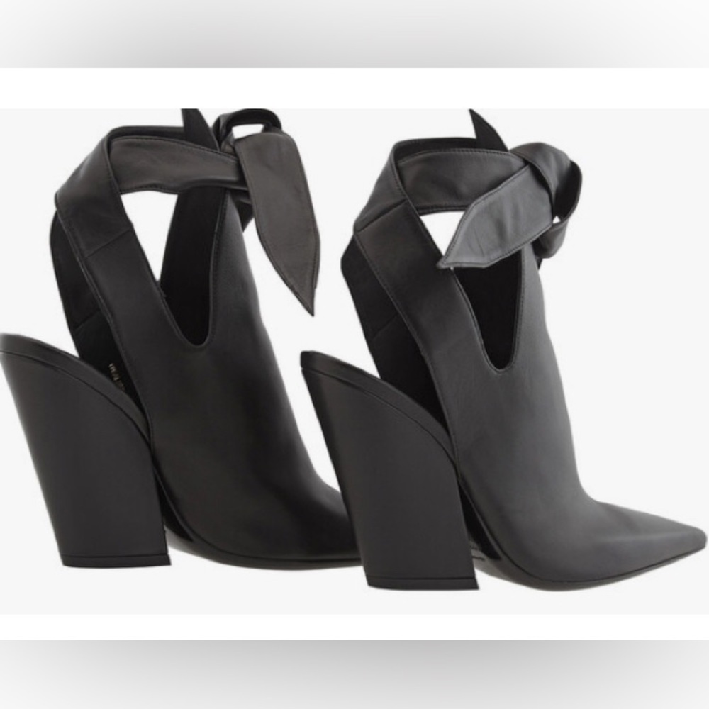 Burberry Amy Black Leather Ankle Tie Strap Booties - Size 6.5 (36.5 Authentic) - Picture 3 of 14